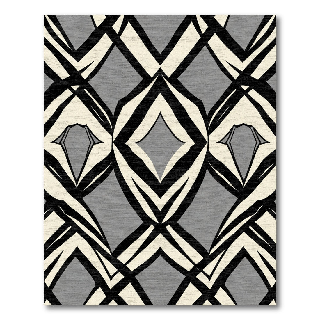 Geometric Cream Black Diamond Overlay Rug