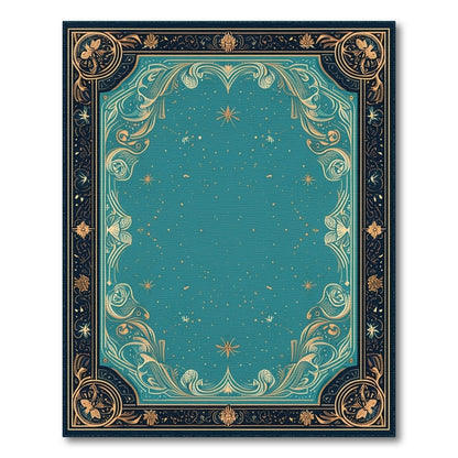 Teal Floral Vintage Area Rug with Gold Border
