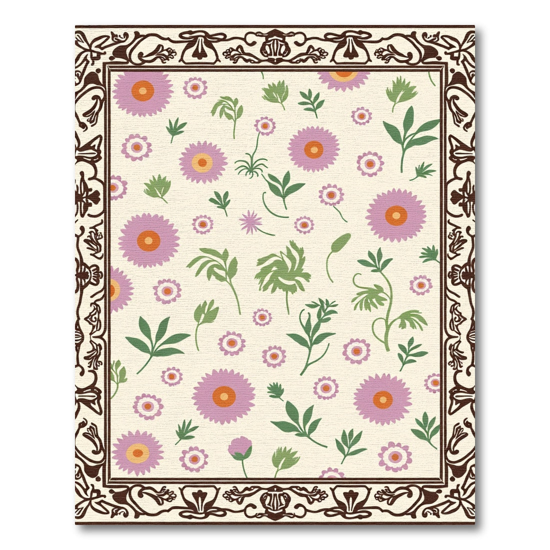 Lilac Flower Field Border Rug