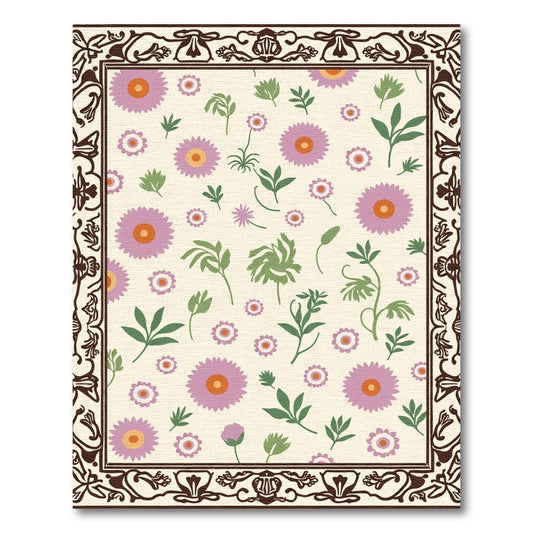 Lilac Flower Field Border Rug