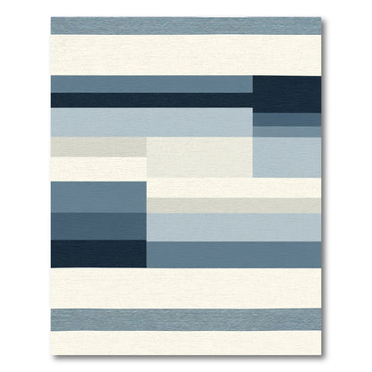 Geometric Blue Layered Stripe Rug