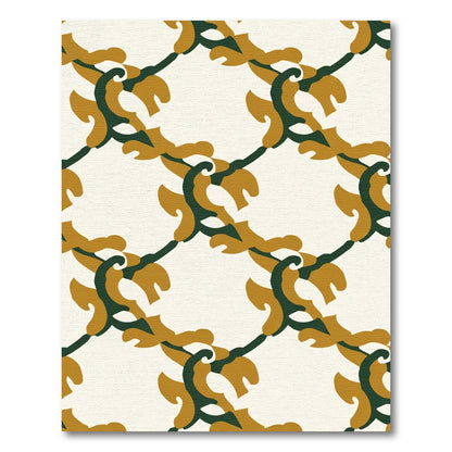 Golden Green Intertwined Leaf Lattice Rug
