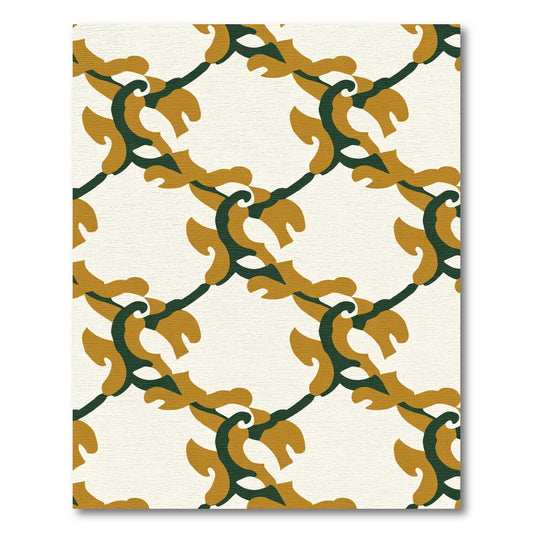 Golden Green Intertwined Leaf Lattice Rug