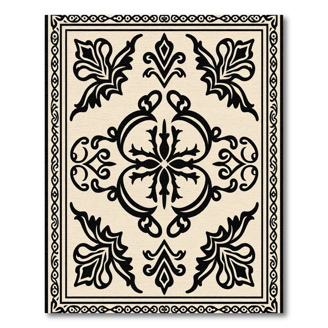 Cream Black Traditional Floral Medallion Rug