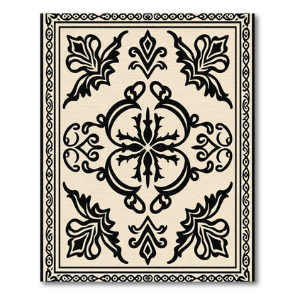 Cream Black Traditional Floral Medallion Rug