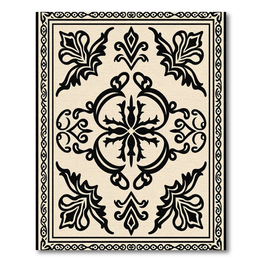 Cream Black Traditional Floral Medallion Rug