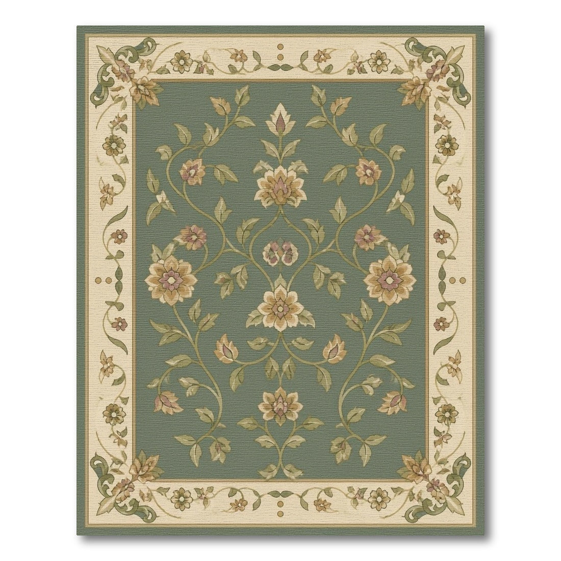 Green Floral Vintage Area Rug