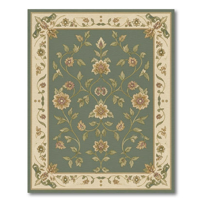 Green Floral Vintage Area Rug