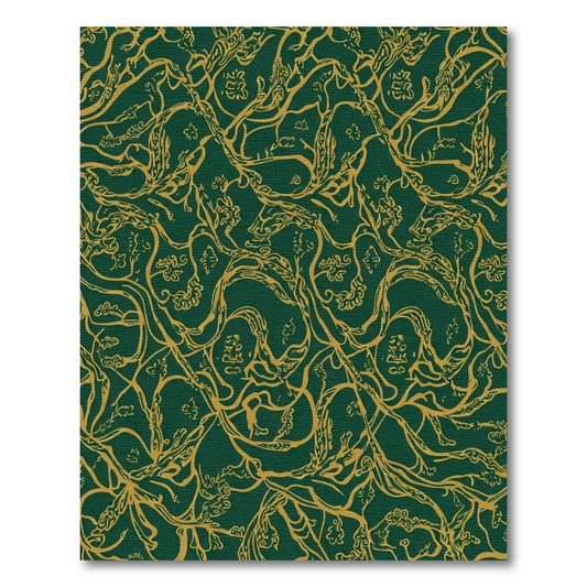 Emerald Swirling Golden Vine Art Rug