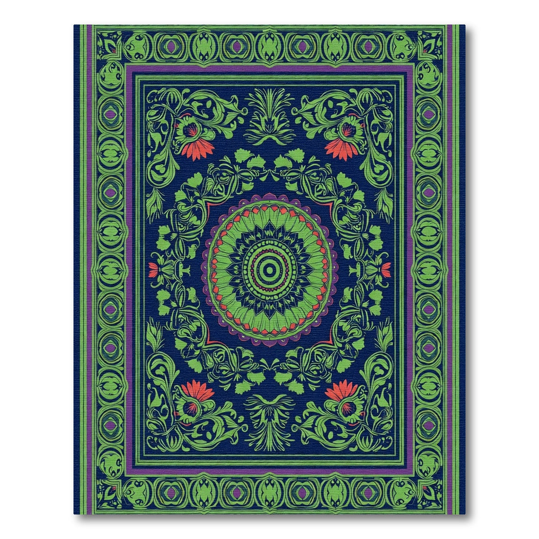 Deep Indigo Green Floral Medallion Rug