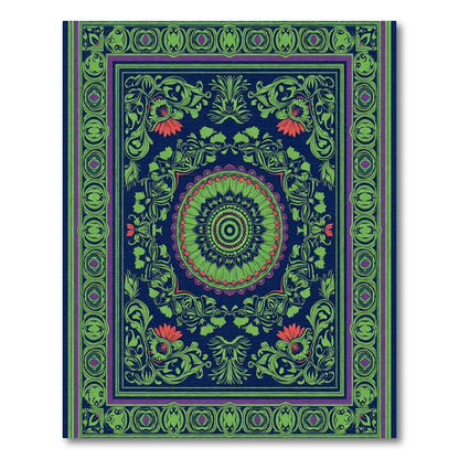 Deep Indigo Green Floral Medallion Rug