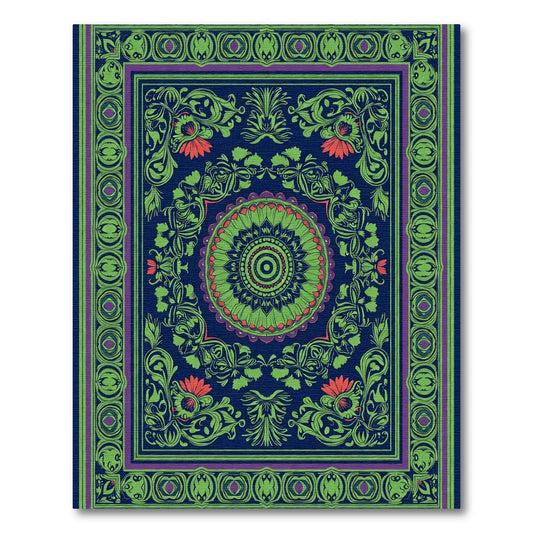 Deep Indigo Green Floral Medallion Rug