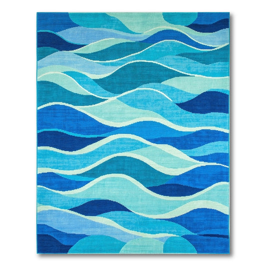 Abstract Blue Wave Layers Rug