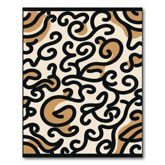 Abstract Swirls Black Tan Cream Rug