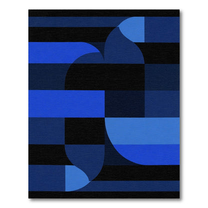 Deep Blue Black Geometric Curve Rug