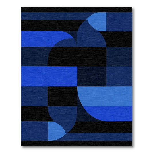 Deep Blue Black Geometric Curve Rug