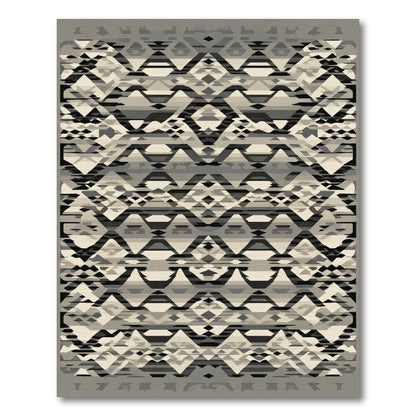 Geometric Tribal Black Beige Accents Rug