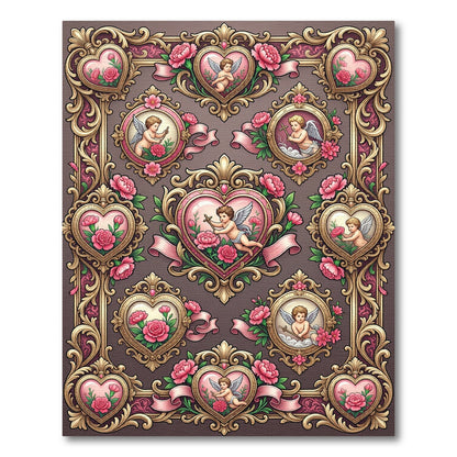 Gilded Pink Cherub Floral Heart Frames Rug
