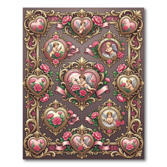 Gilded Pink Cherub Floral Heart Frames Rug