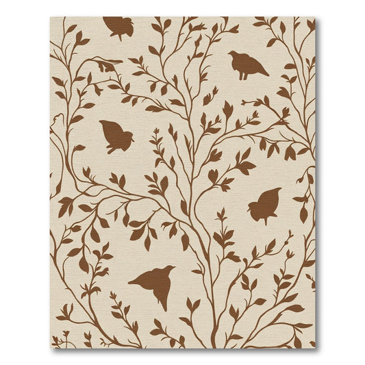 Brown Silhouetted Birds Amongst Branches Rug