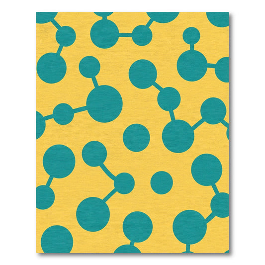 Teal Moleculae Connected Circles Yellow Rug