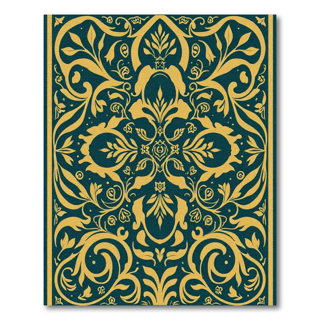 Golden Teal Floral Scrollwork Rug