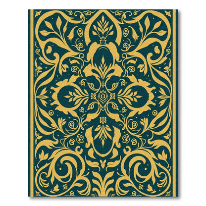 Golden Teal Floral Scrollwork Rug