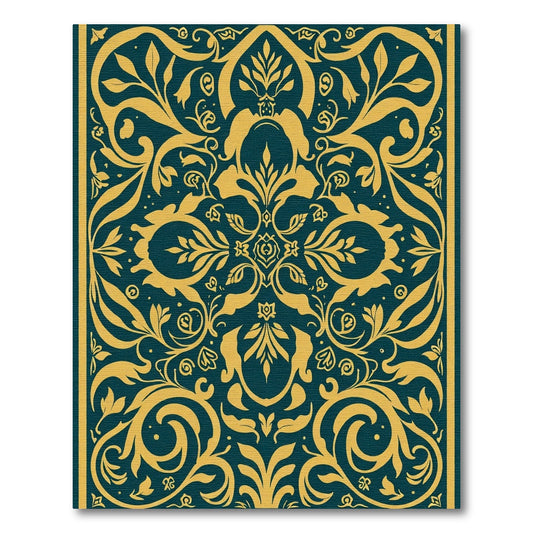 Golden Teal Floral Scrollwork Rug