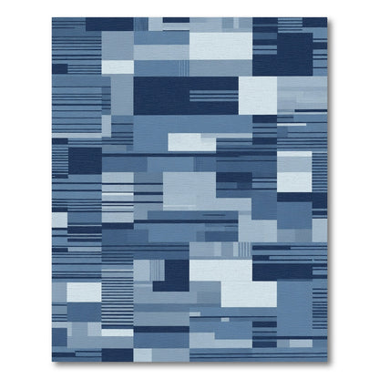 Shades of Blue Geometric Abstraction Rug