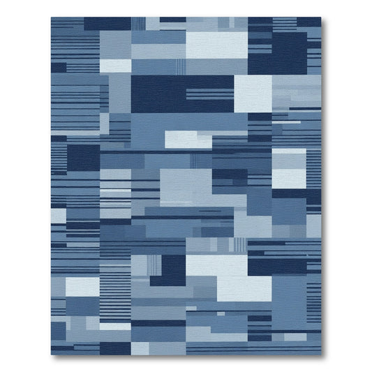 Shades of Blue Geometric Abstraction Rug