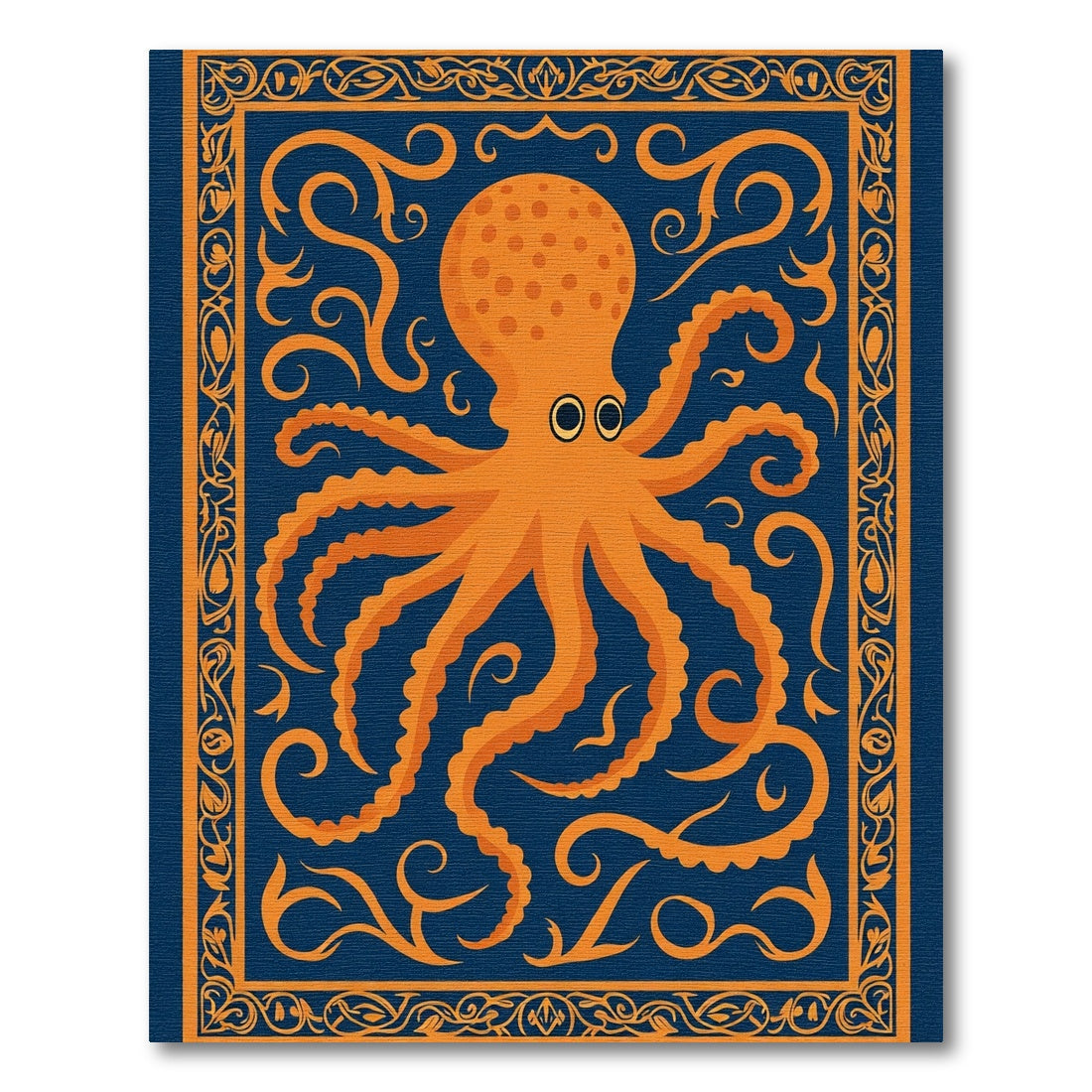 Orange Octopus Blue Swirl Border Rug