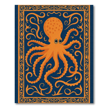 Orange Octopus Blue Swirl Border Rug