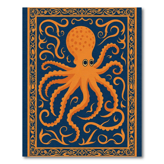 Orange Octopus Blue Swirl Border Rug