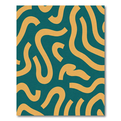 Teal Gold Abstract Curve Rug