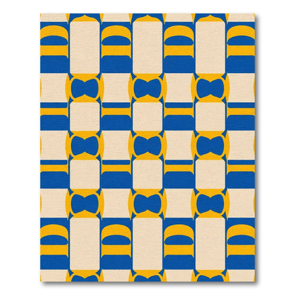 Retro Blue Yellow Geometric Grid Rug