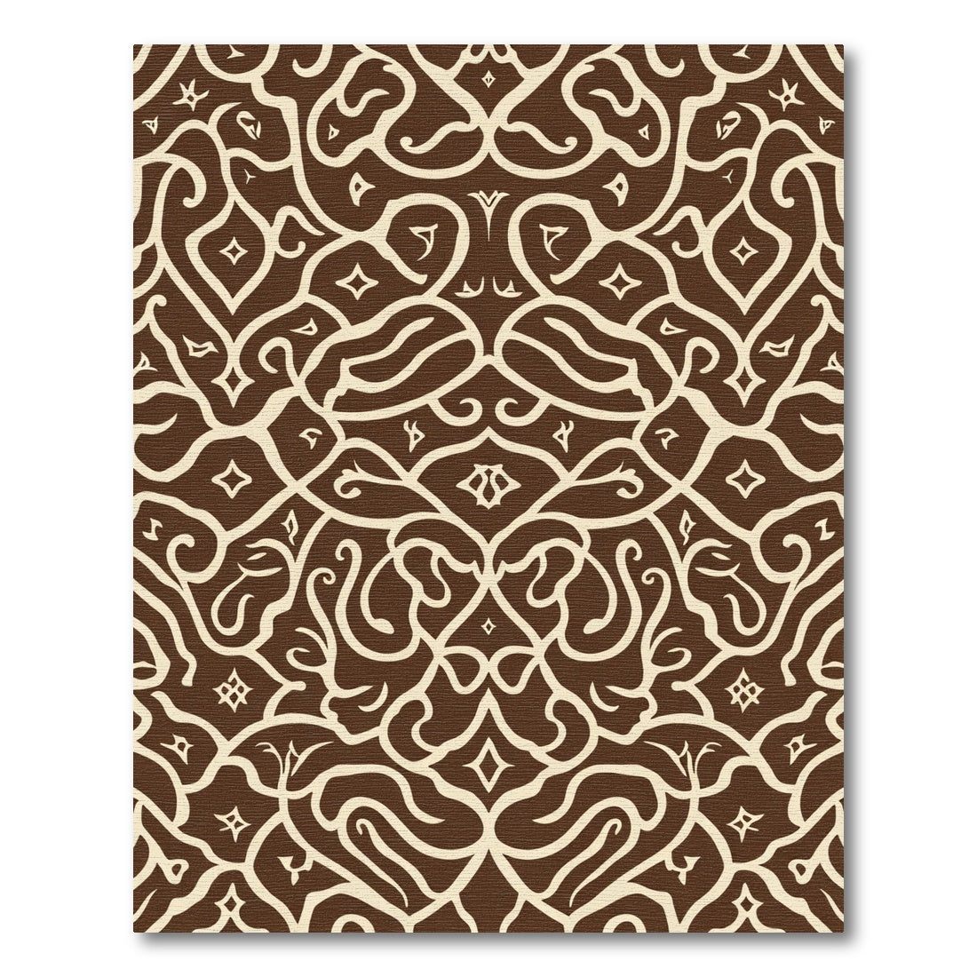 Brown Cream Ornate Floral Swirl Rug