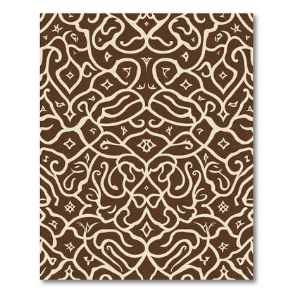 Brown Cream Ornate Floral Swirl Rug