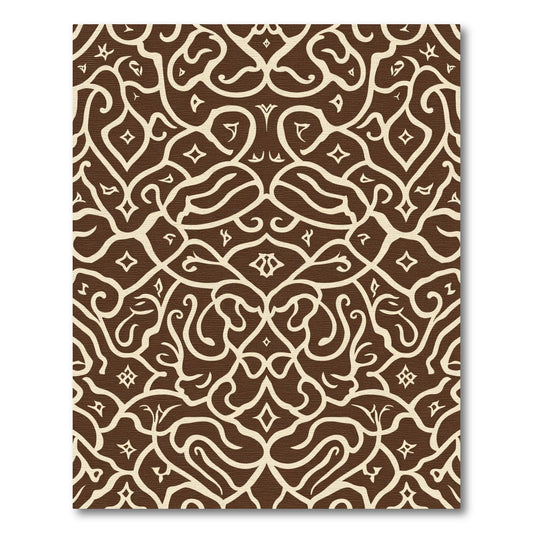 Brown Cream Ornate Floral Swirl Rug