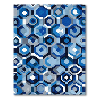 Geometric Deep Blue Hexagon Collage Rug