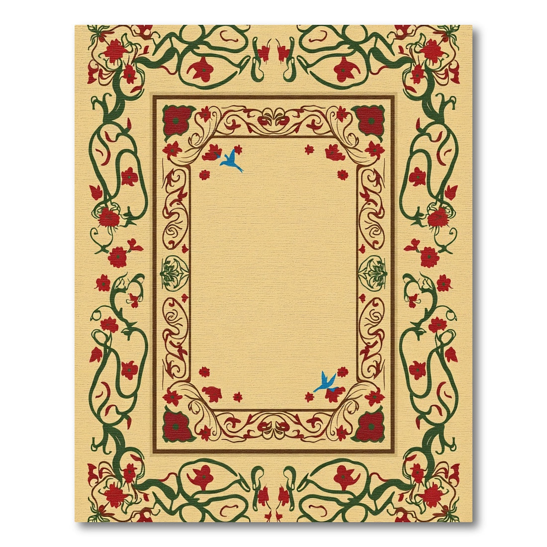 Crimson Floral Vines Birds Rug