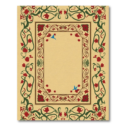 Crimson Floral Vines Birds Rug