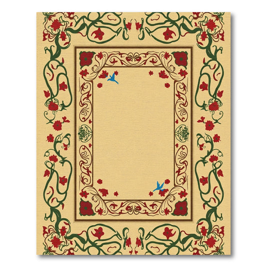Crimson Floral Vines Birds Rug
