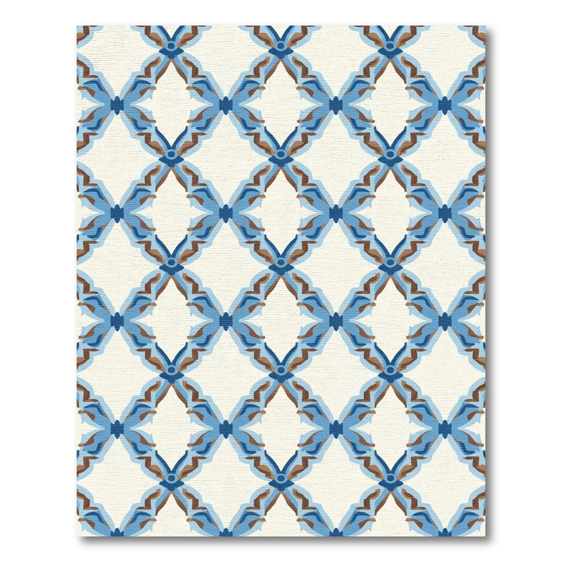 Blue Brown Diamond Lattice Medallion Rug