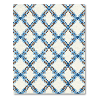 Blue Brown Diamond Lattice Medallion Rug