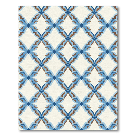 Blue Brown Diamond Lattice Medallion Rug