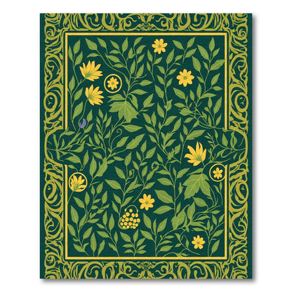Dark Green Yellow Floral Vine Embrace Rug