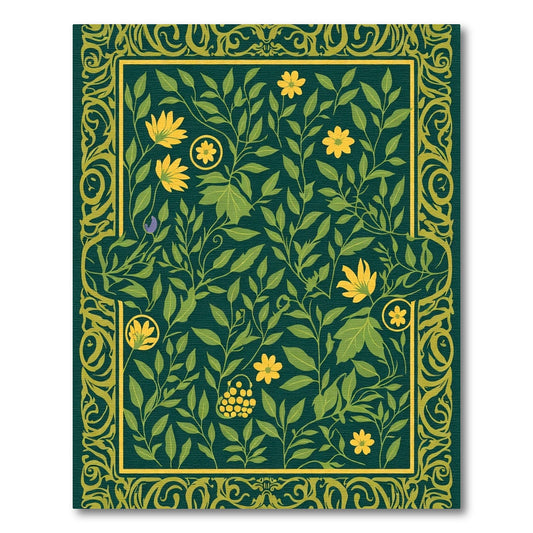 Dark Green Yellow Floral Vine Embrace Rug