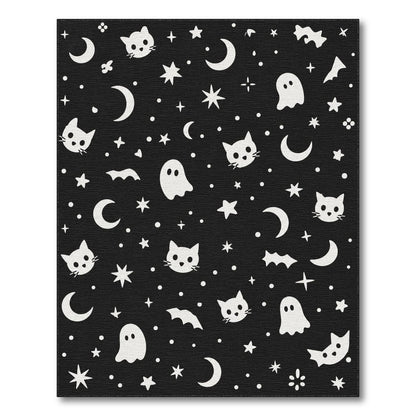 Black Cat Ghost Halloween Washable Area Rug