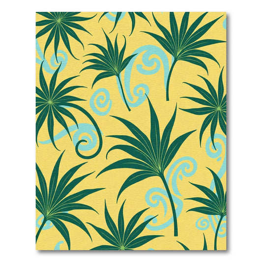 Green Palm Leaf Aquatic Swirl Rug