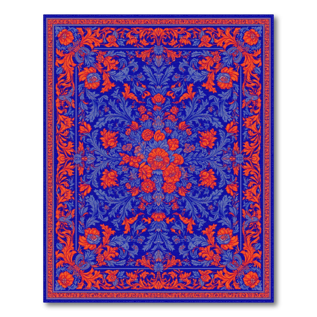 Blue Orange Floral Vintage Area Rug